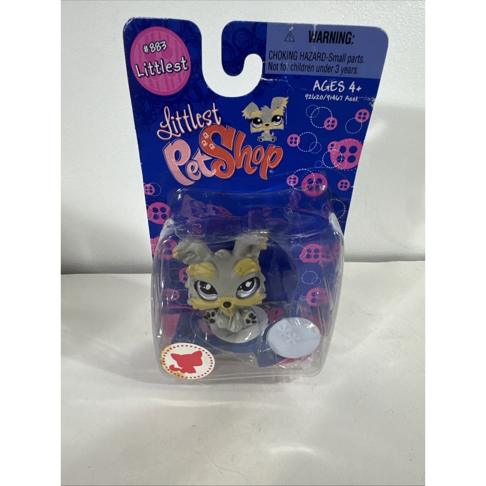 Littlest Pet Shop 883 Yorkshire Terrier Dog PUPPY Grey Purple Glass Eyes LPS USA